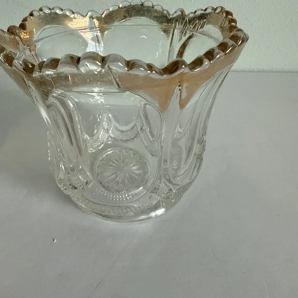 Vintage EAPG US Glass Biscuit Jar w/Lid and Sugar‎ bowl with gold Trim